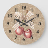 Gold Glitter Red Cherries Große Wanduhr (Vorderseite)