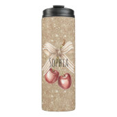 Gold Glitter Red Cherries Thermosbecher (Vorderseite)