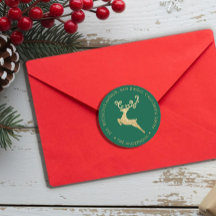 Gold Glitter Reindeer Green Return Address Holiday