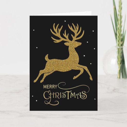 Gold Glitter Rentier Weihnachtskarte Karte (Vorderseite)