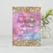 Gold Glitter Rosa Bokeh Einladung (Stehend Vorderseite)