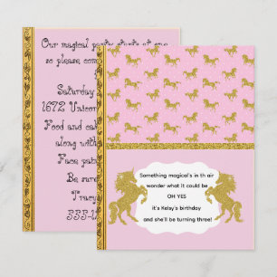 Gold Glitter Rosa Einhorn-Party Digital-Download Einladung