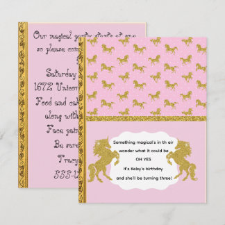 Gold Glitter Rosa Einhorn-Party Digital-Download Einladung