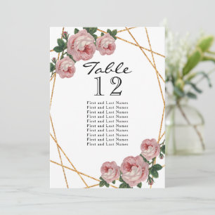 Gold Glitter Rosa Floral Geo Tischnummer Sitzordnu