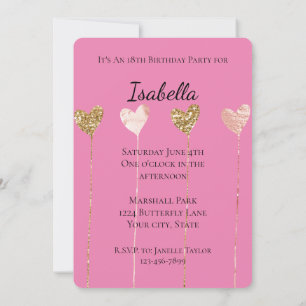 Gold Glitter Rosa Glam Herz Schnüre Geburtstag Einladung