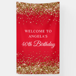 Gold Glitter Rot 40. Geburtstag Vertikal Banner