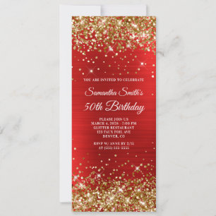 Gold Glitter Rot Folie 50. Geburtstag Einladung