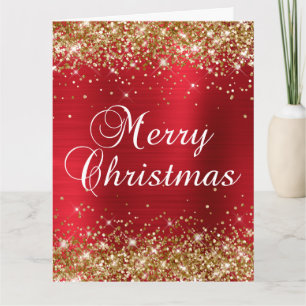 Gold Glitter Rot Folie Groß Frohe Weihnachten Karte