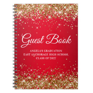 Gold Glitter Rot Glam Gradient Abschluss Gast Notizblock