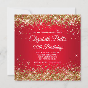 Gold Glitter Rot Ombre Fancy Monogram Geburtstag Einladung