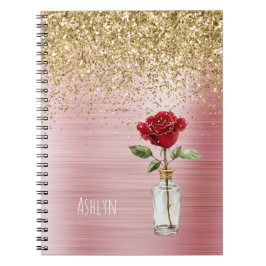 Gold Glitter rote Rose Notizblock