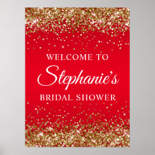 Gold Glitter Roter Brautparty-Willkommen Poster