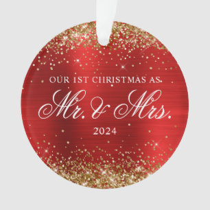 Gold Glitter Roter Folie Unser 1. Weihnachtsfoto Ornament