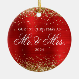Gold Glitter Roter Folie Unser Erstes Weihnachtsfo Keramik Ornament