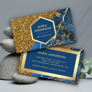 Gold Glitter Royal Blau Marmor Makeup-Artist Visitenkarte