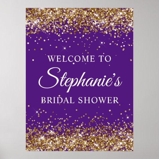 Gold Glitter Royal Purple Bridal Shower Welcome Poster (Vorne)