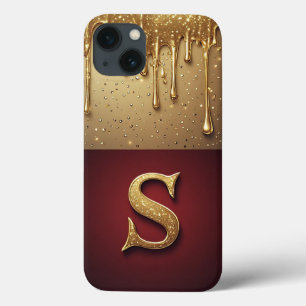 💎 Gold Glitter S Monogramm mit tropfendem Custom Case-Mate iPhone Hülle
