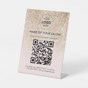 Gold Glitter Salon Geschäft QR-Code und Logo Sockelschild