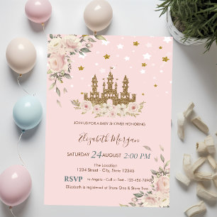 Gold Glitter Schloss,Baby Shower Blumen Sterne Einladung