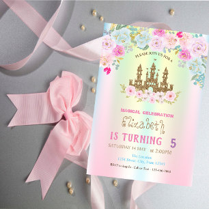 Gold Glitter Schloss FIoral Iridescent Geburtstag Einladung