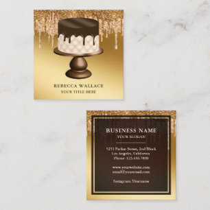 Gold Glitter Schokoladen-Tropfen Zuckerguss Torte Quadratische Visitenkarte