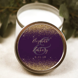 Gold Glitter Schriftzug Lila Hochzeit Runder Aufkleber