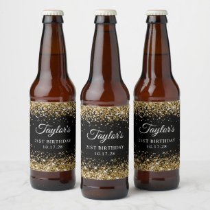 Gold Glitter Schwarz 21. Geburtstag Bierflaschenetikett