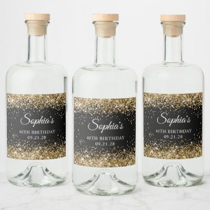 Gold Glitter Schwarz 40. Geburtstag Alkoholflaschenetikett