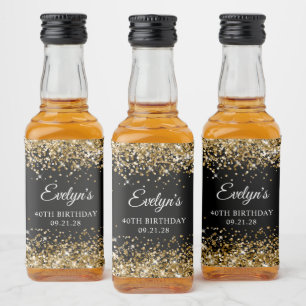 Gold Glitter Schwarz 40. Geburtstag Alkoholflaschenetikett