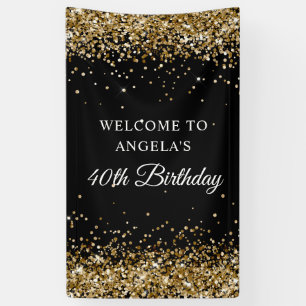 Gold Glitter Schwarz 40. Geburtstag Vertikal Banner