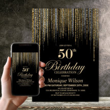 Gold Glitter Schwarz 50. Geburtstagsfeier