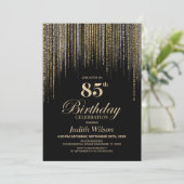 Gold Glitter Schwarz 85. Geburtstagsfeier Einladung (Stehend Vorderseite)
