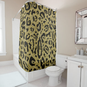 Gold Glitter Schwarz Cheetah Leopard Tierdruck Duschvorhang