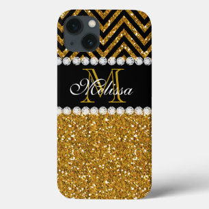 Gold Glitter Schwarz Chevron Monogrammiert Case-Mate iPhone Hülle