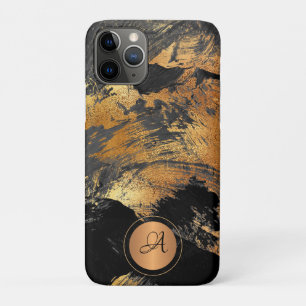 Gold Glitter Schwarz elegantes abstraktes Monogram Case-Mate iPhone Hülle