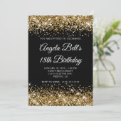 Gold Glitter Schwarz Fancy Monogramm 18. Geburtsta Einladung (Stehend Vorderseite)