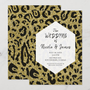 Gold Glitter Schwarz Gepard Leopard Chic Hochzeit Einladung