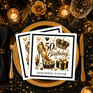 Gold Glitter Schwarz Luxe Fünfzig und Fantastisch  Serviette