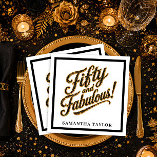 Gold Glitter Schwarz Luxus Fifty And Fabulous Serv Serviette
