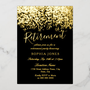 Gold Glitter Schwarz Ruhestandsfeier Echtgold Folieneinladung