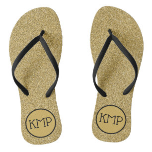 Gold Glitter Schwarz und Gold Monogramm Badesandalen