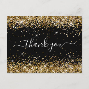 Gold Glitter Schwarze Babyparty Danke Postkarte