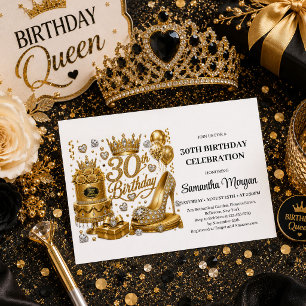 Gold Glitter Schwarze Luxus 30. Geburtstagseinladu Einladung
