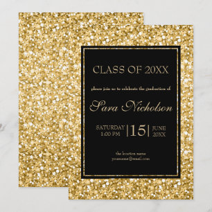 Gold Glitter Schwarzer Rahmen-Abschluss Einladung