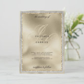Gold Glitter schwarzes Monogramm Initial Hochzeit Einladung (Stehend Vorderseite)