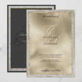 Gold Glitter schwarzes Monogramm Initial Hochzeit Einladung (Vorne/Hinten)