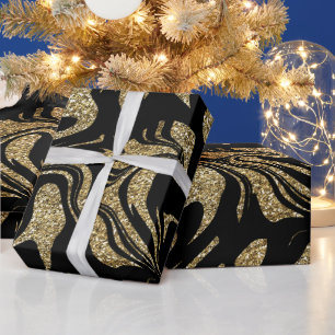 Gold Glitter & schwarzes stilvolles Geschenkpapier