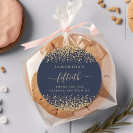 Gold Glitter Script Navy Blue 50th Party Thank You Runder Aufkleber