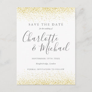 Gold Glitter Signature Hochzeit Save the Date Kart Postkarte