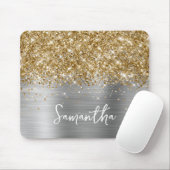 Gold Glitter Silber Glam Name Mousepad (Mit Mouse)